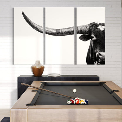 3 Piece Black and White Longhorn Canvas Wall Art Teri James Photography