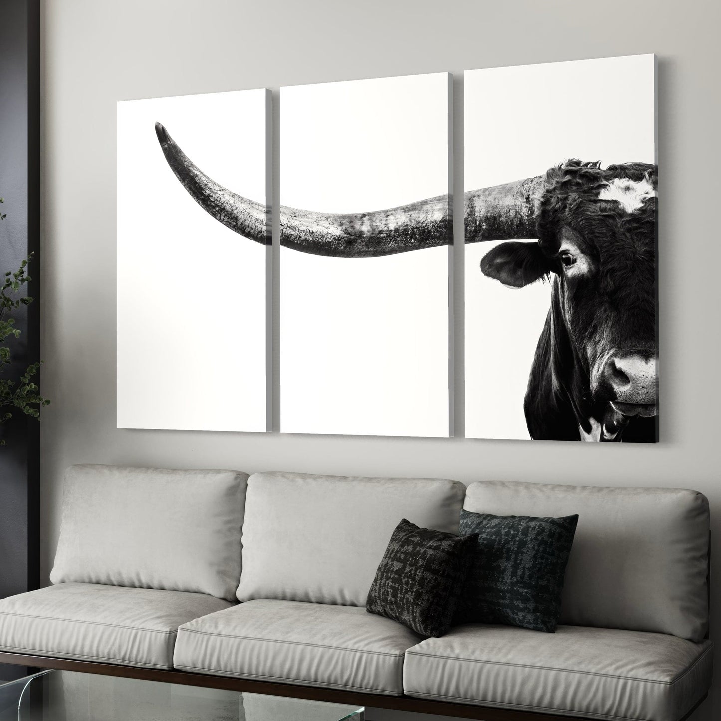 3 Piece Black and White Longhorn Canvas Wall Art Teri James Photography