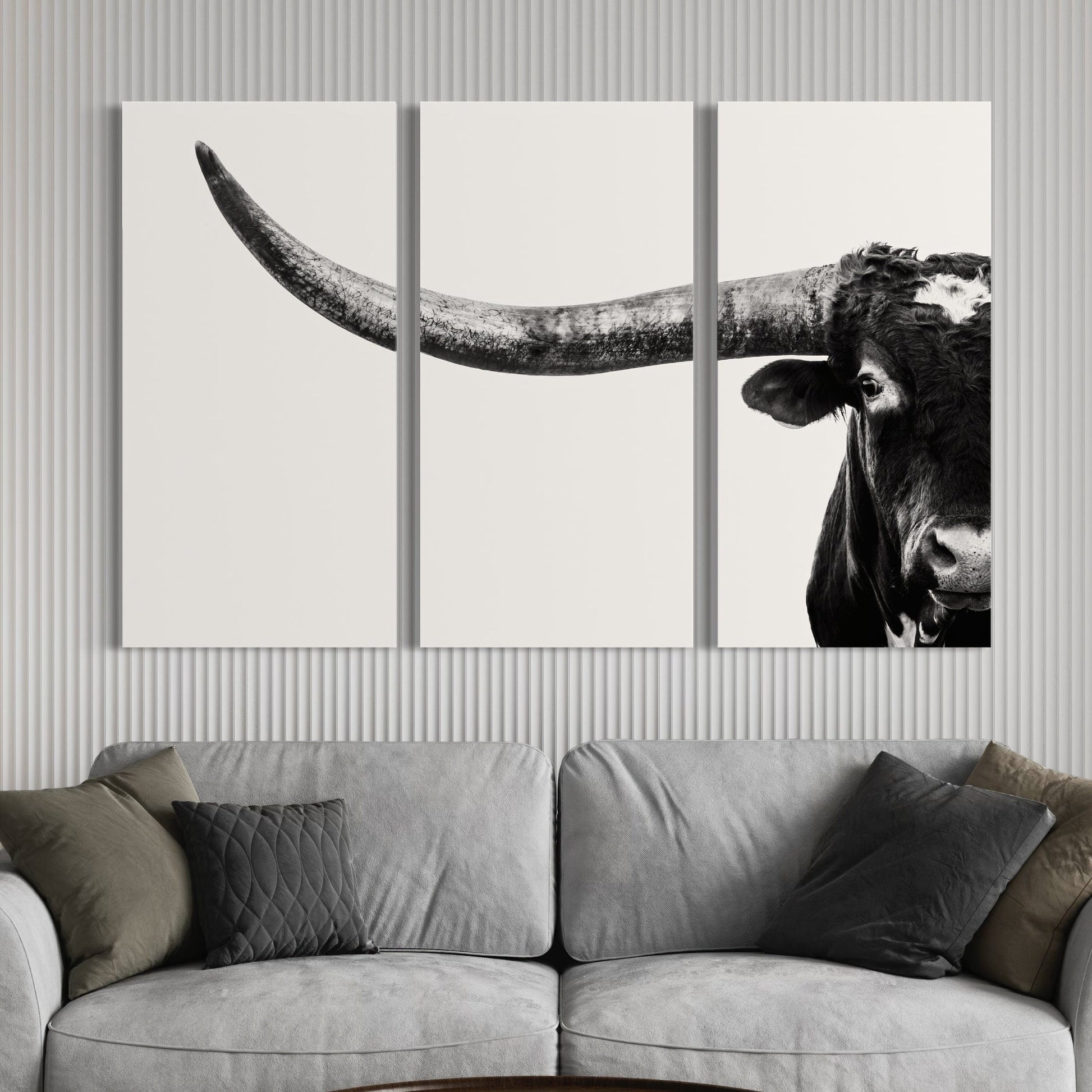 3 Piece Black and White Longhorn Canvas Wall Art Teri James Photography