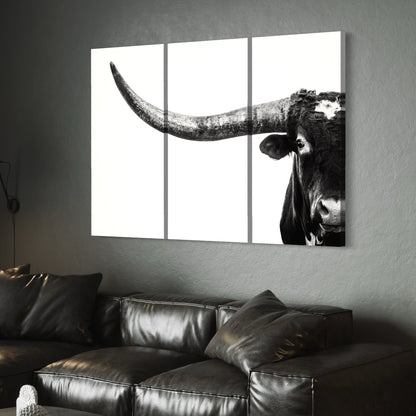 3 Piece Black and White Longhorn Canvas Wall Art Teri James Photography