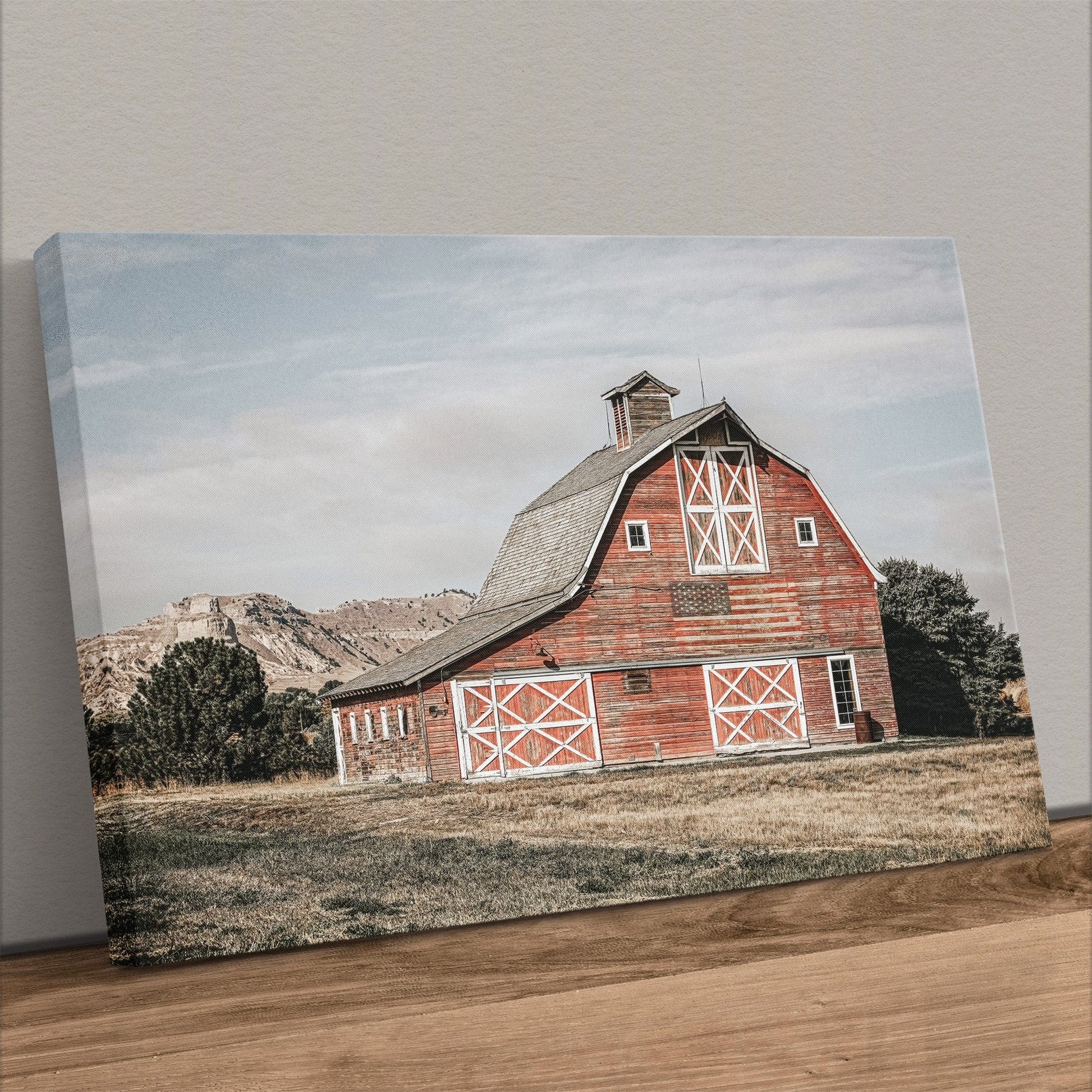 Americana Wall Art Canvas- Old Red Barn with Stars Wall Art Teri James Photography