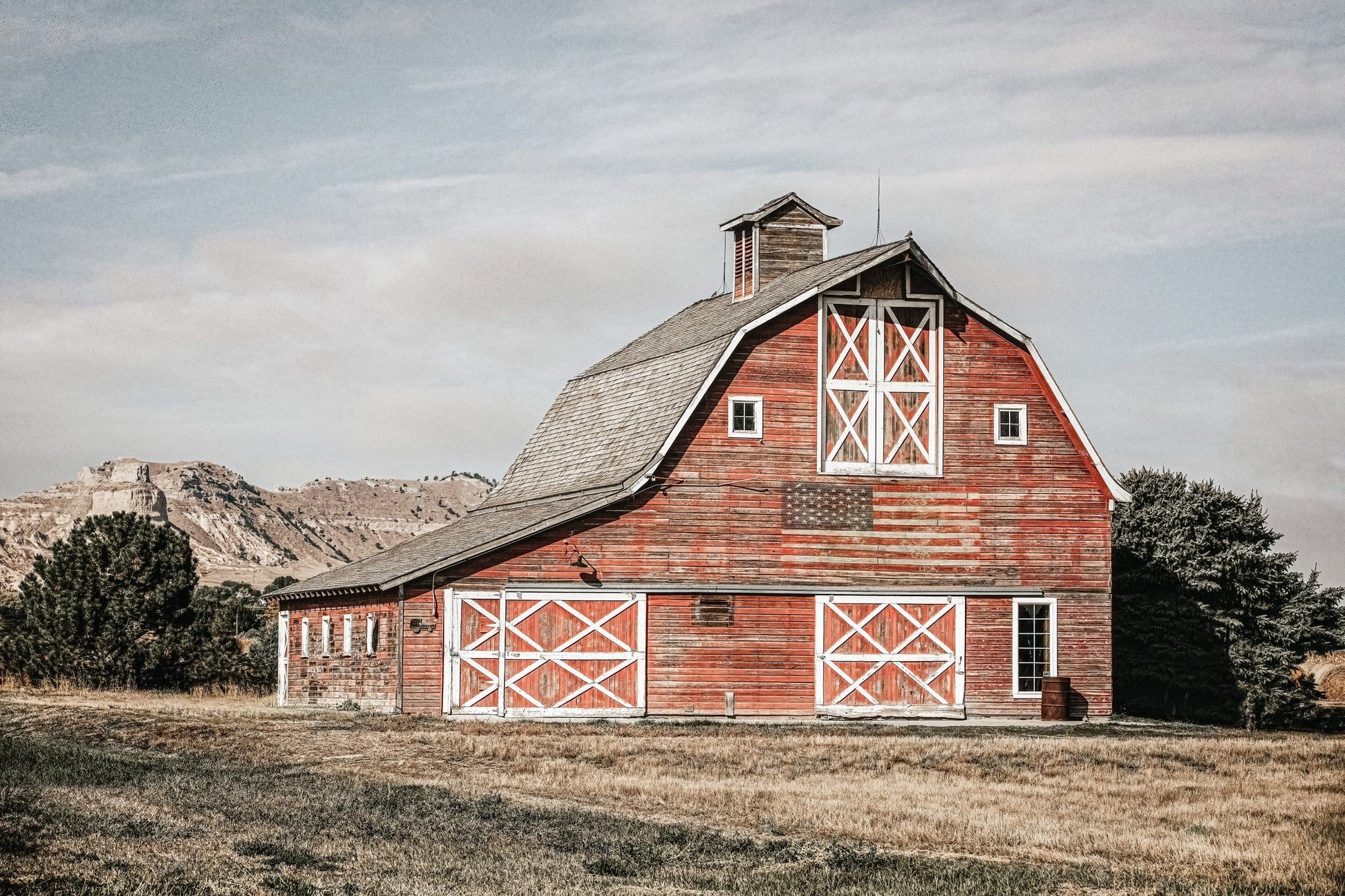 Americana Wall Art Canvas- Old Red Barn with Stars Wall Art Teri James Photography