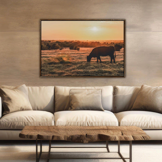 Angus Cow and Oklahoma Sunset Canvas Wall Art Teri James Photography