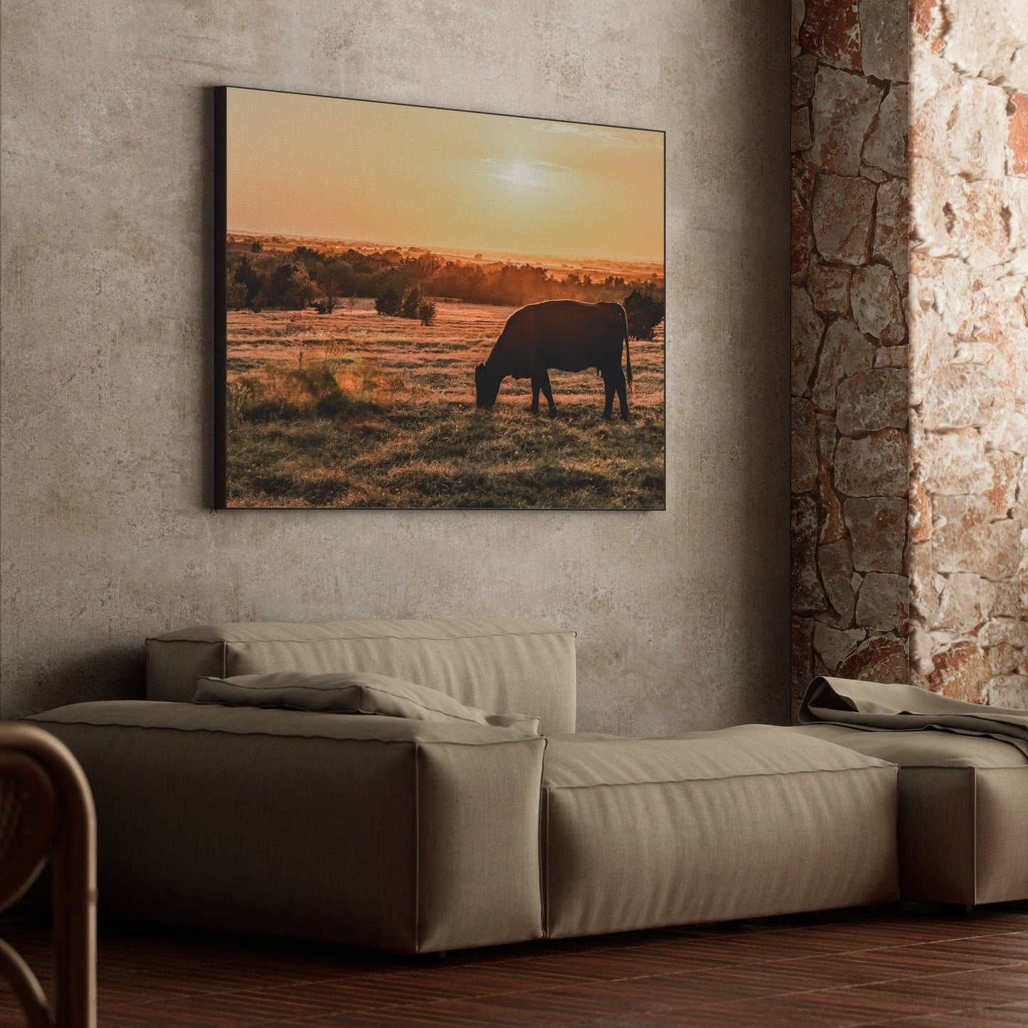 Angus Cow and Oklahoma Sunset Canvas Wall Art Teri James Photography