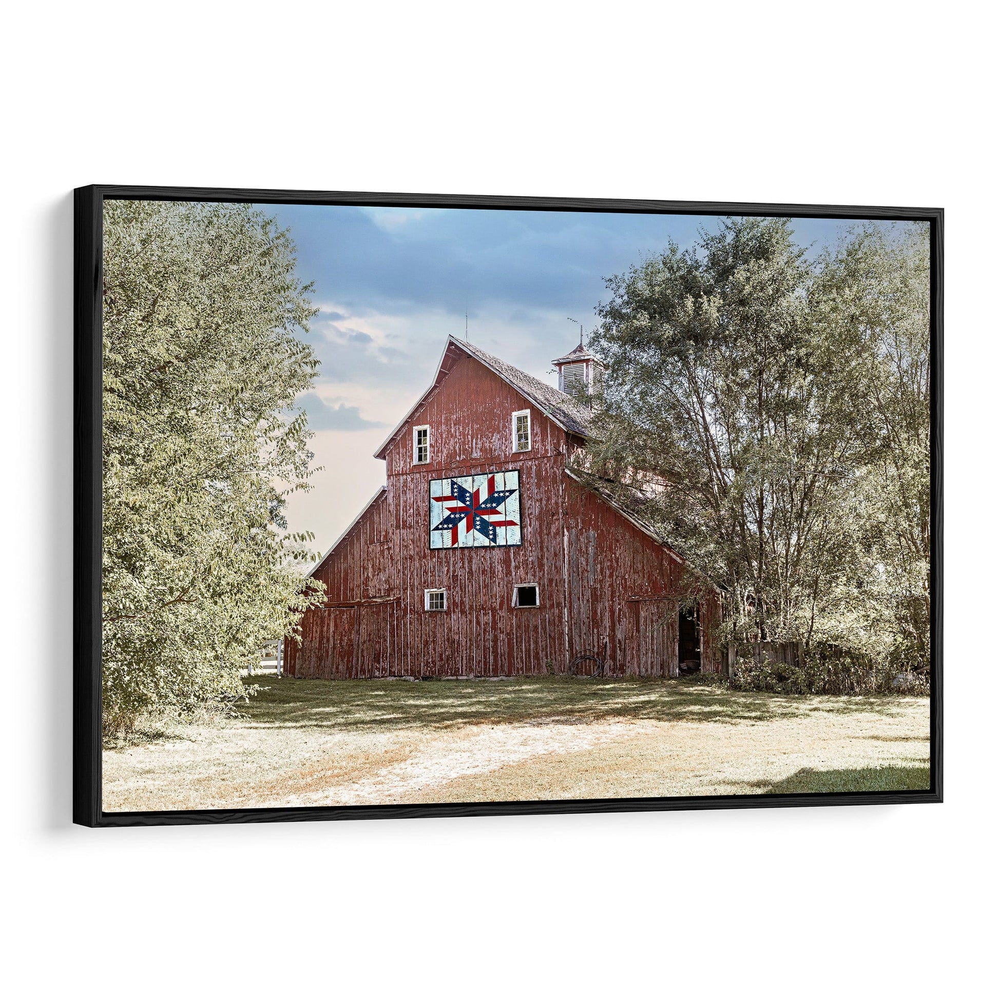 Barn Quilt Wall Art - Old Red Barn Canvas-Black Frame / 12 x 18 Inches Wall Art Teri James Photography