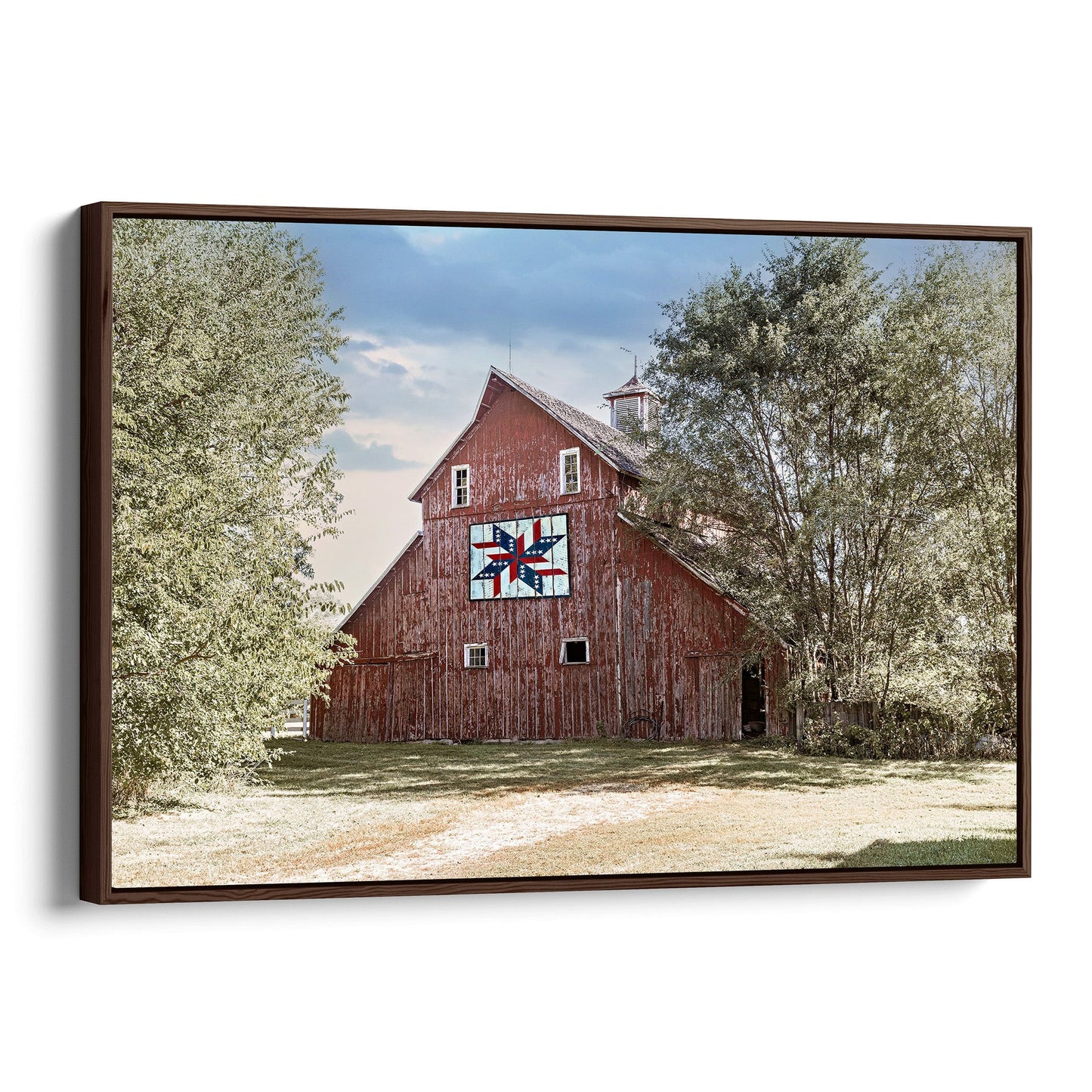 Barn Quilt Wall Art - Old Red Barn Canvas-Walnut Frame / 12 x 18 Inches Wall Art Teri James Photography