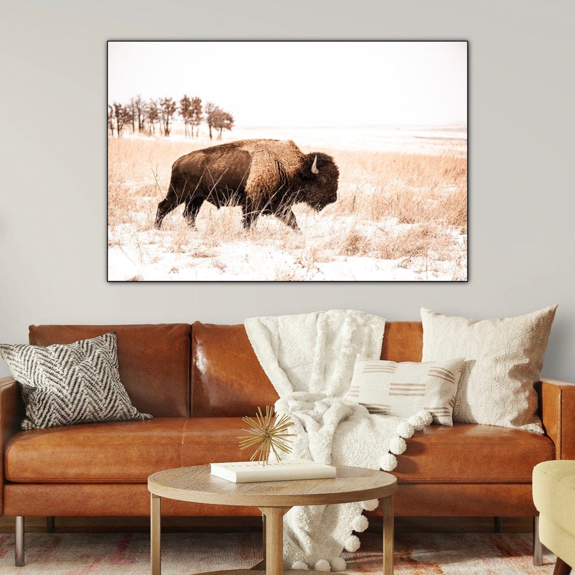 Bison Canvas Wall Art - Brown & Sepia Tone Western Decor Wall Art Teri James Photography