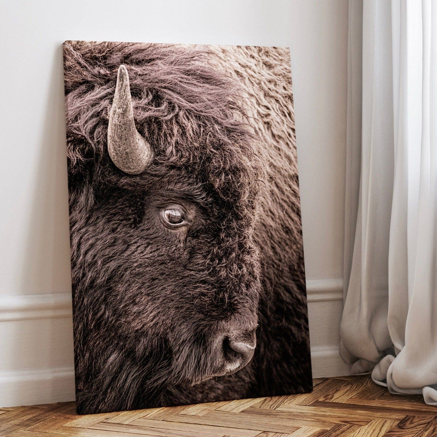 Bison Closeup Vertical Canvas Wall Art Canvas-Unframed / 12 x 18 Inches Wall Art Teri James Photography