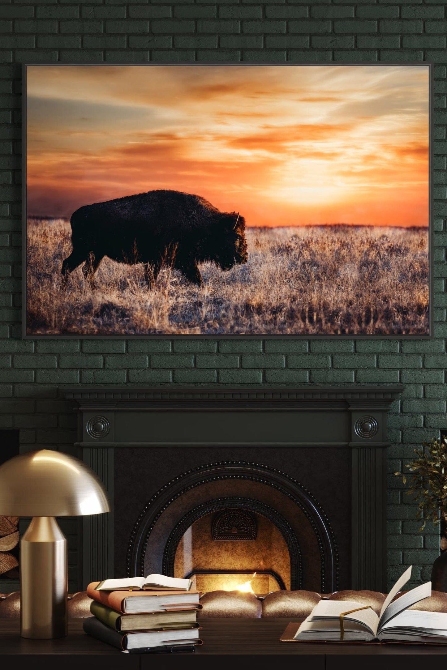 Bison Wall Art Canvas - Colorful Orange Sunset Wall Art Teri James Photography