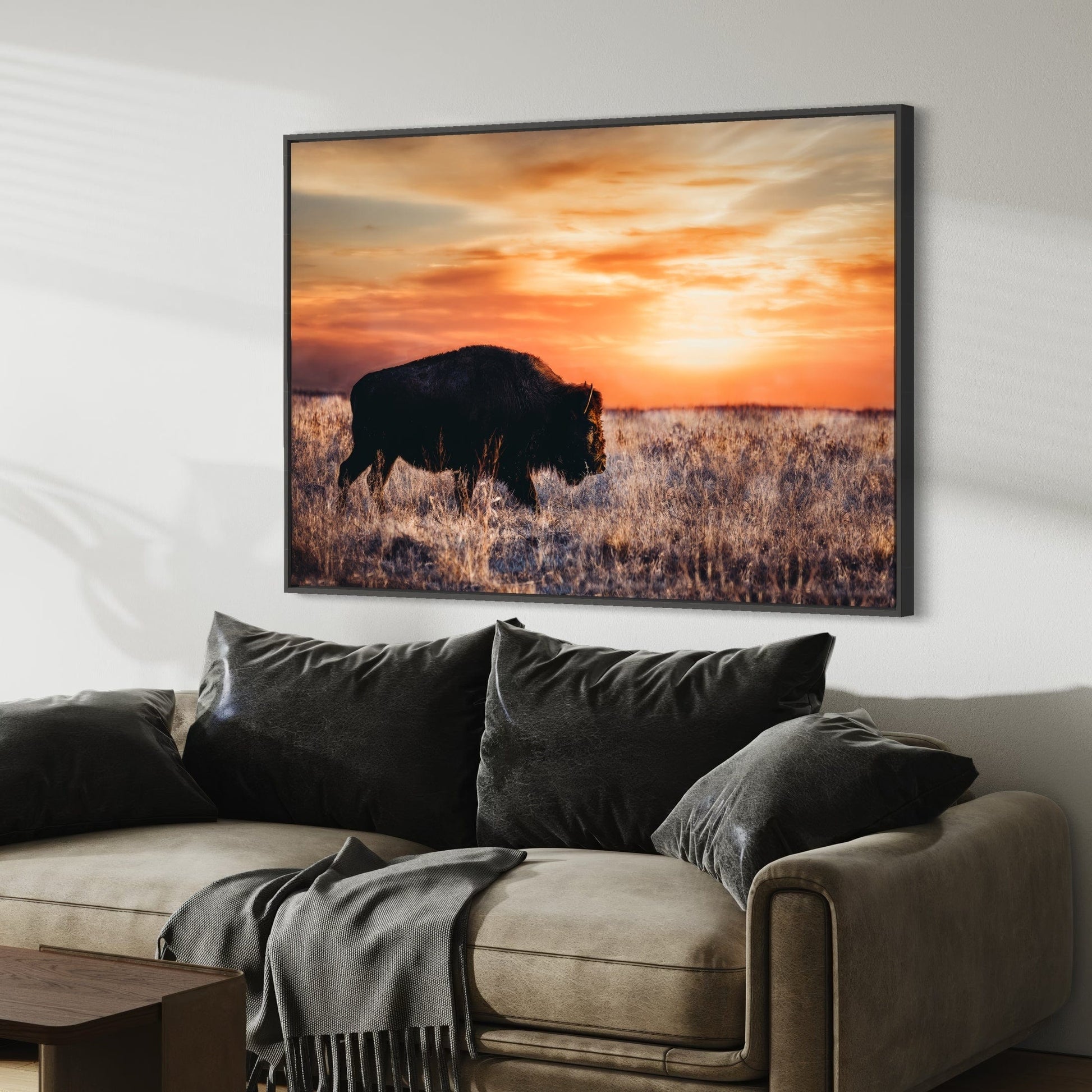 Bison Wall Art Canvas - Colorful Orange Sunset Wall Art Teri James Photography