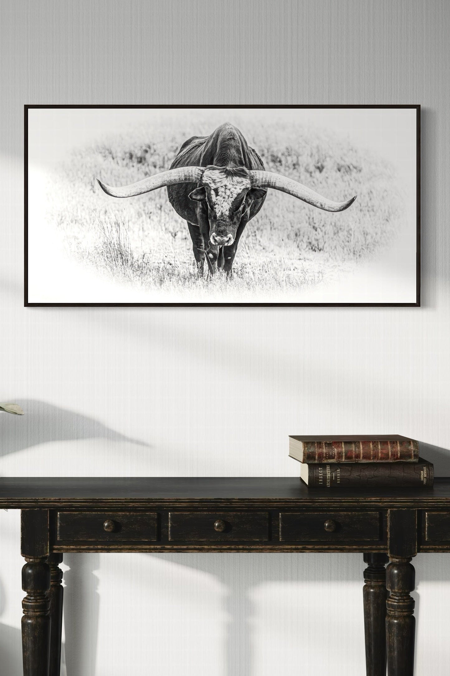 Black and White Longhorn Panorama Wall Art Teri James Photography