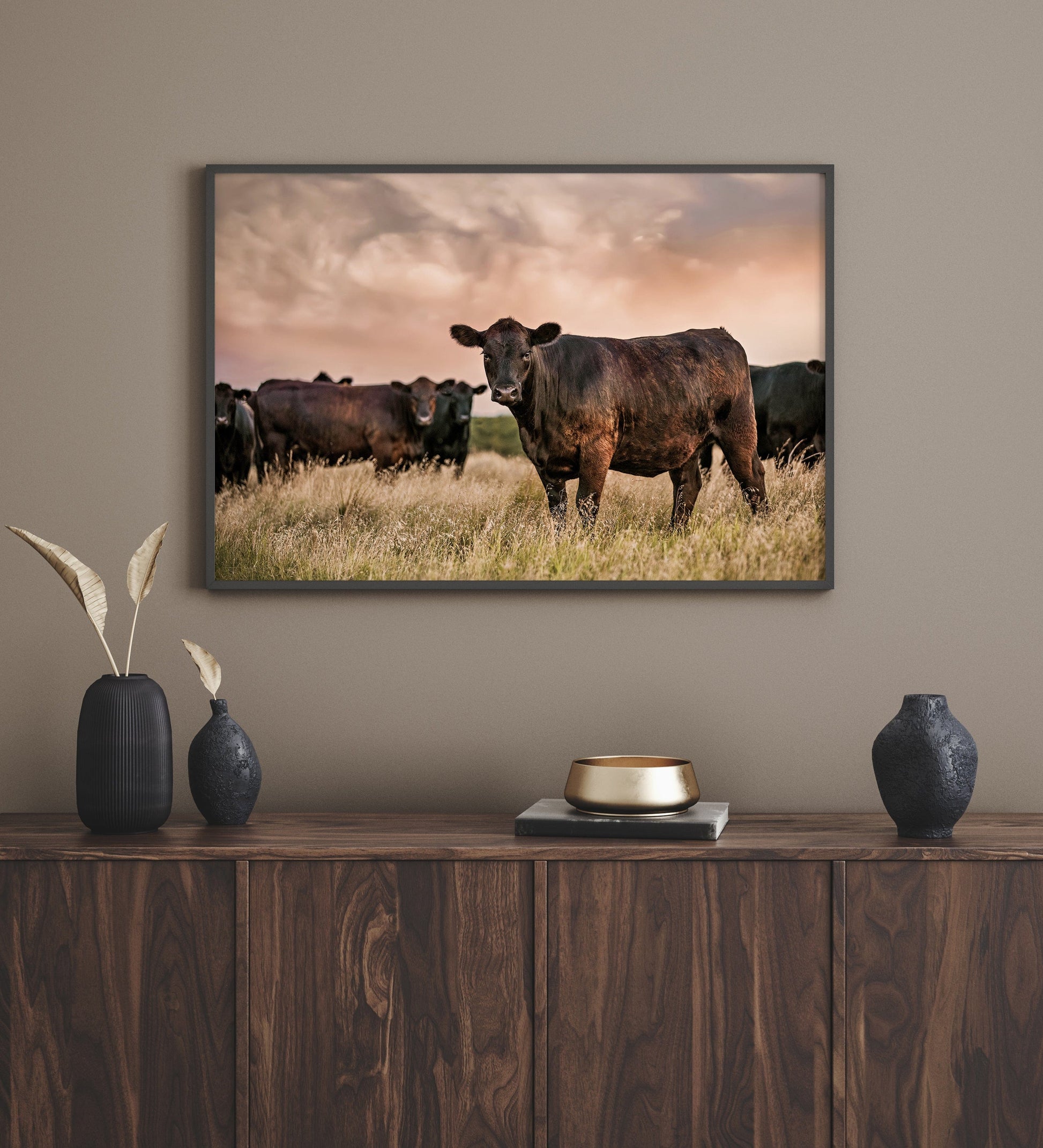 Black Angus Cattle at Sunset - Angus Cows Wall Art Canvas Wall Art Teri James Photography