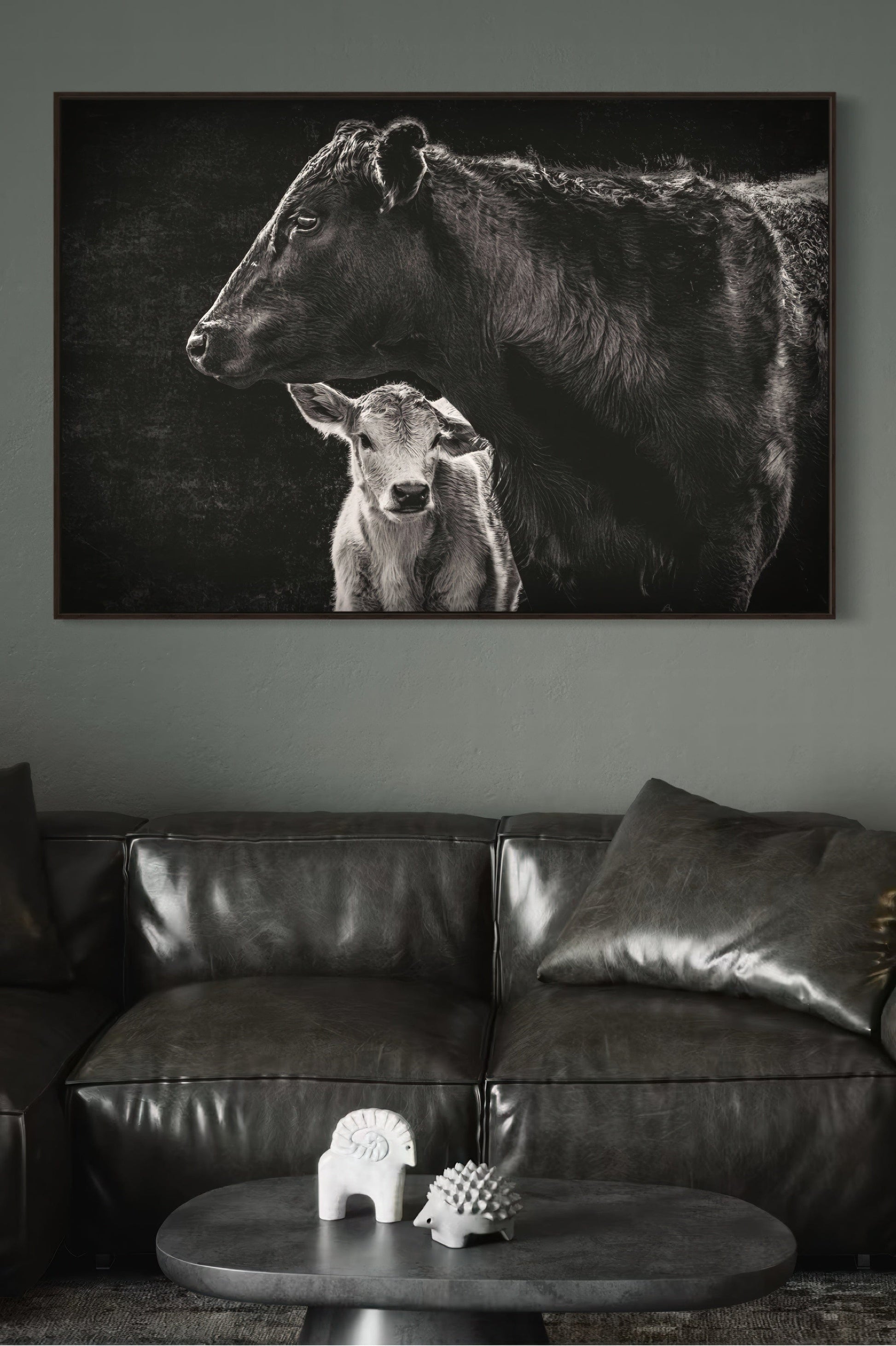 Black Angus Cow and Calf in Black & White - Modern Western Wall Art Teri James Photography