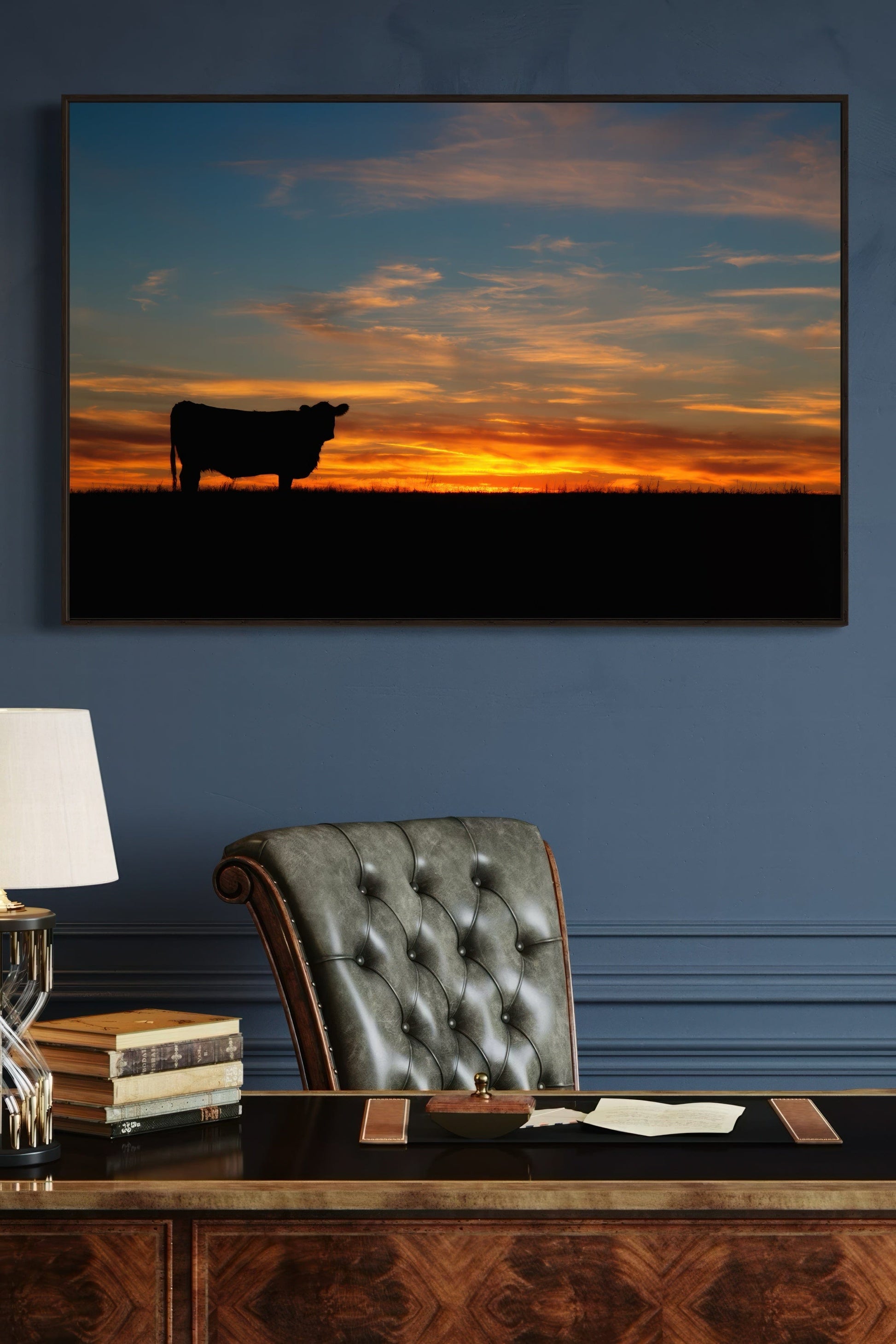 Black Angus Cow at Sunset Canvas Print Wall Art Teri James Photography