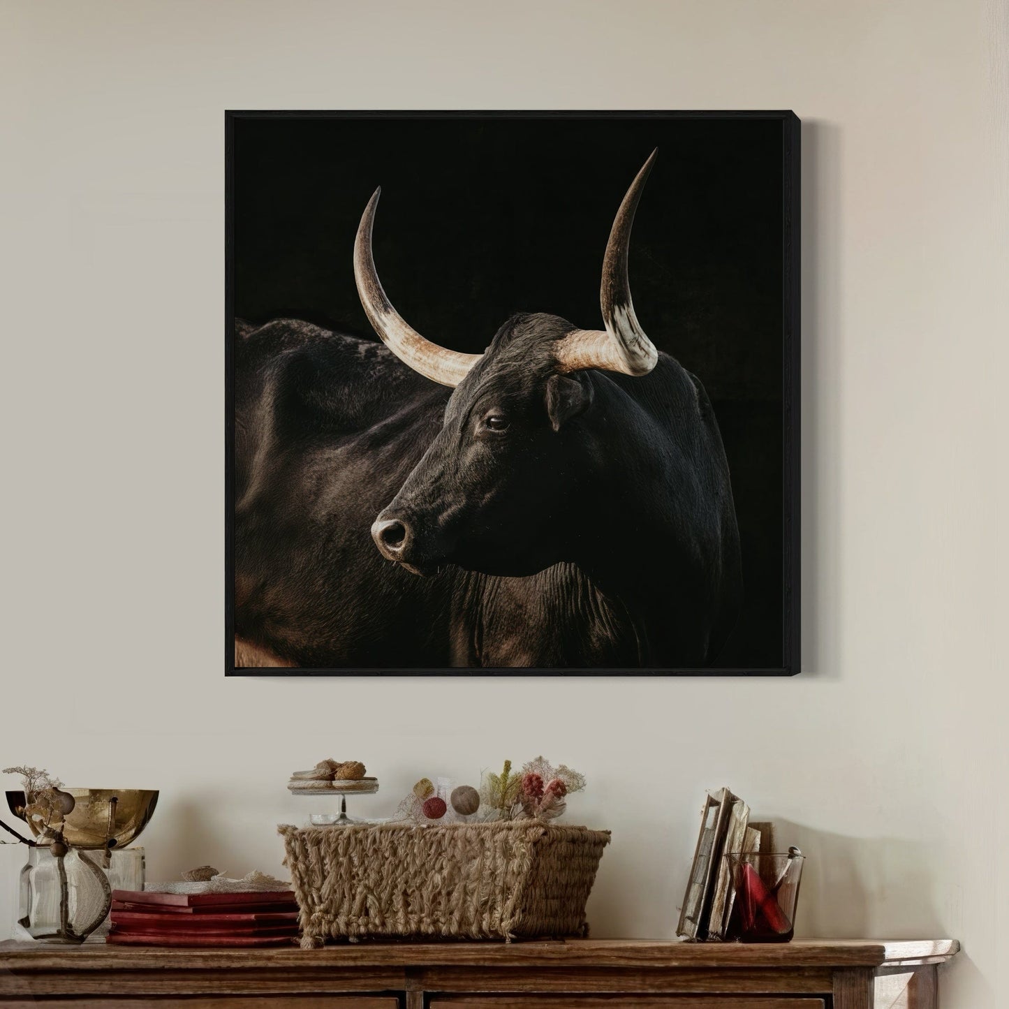 Black Texas Longhorn Cow Canvas Print Wall Art Teri James Photography