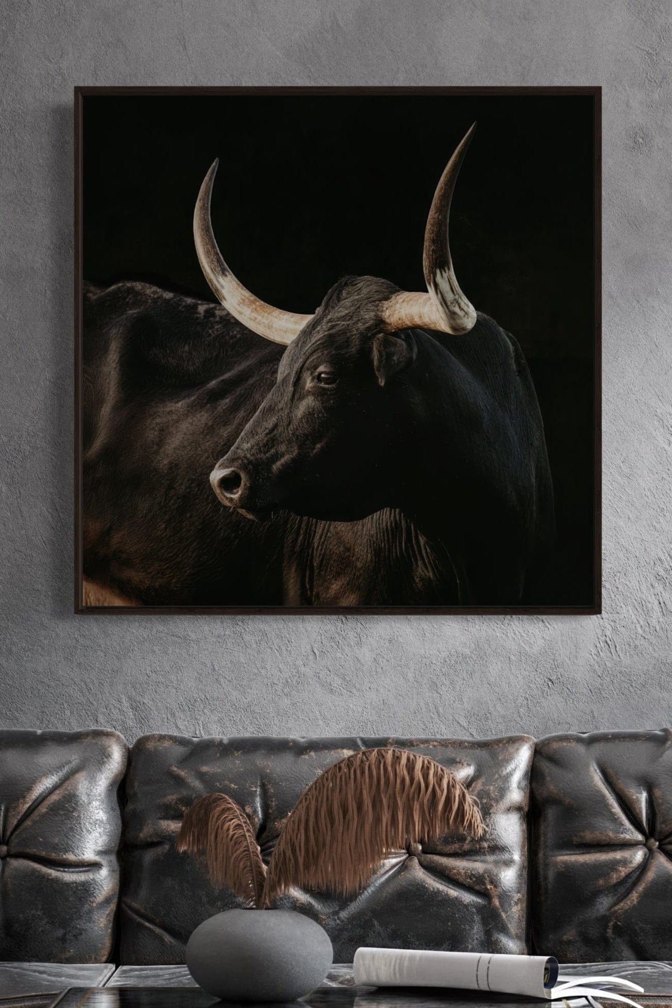 Black Texas Longhorn Cow Canvas Print Wall Art Teri James Photography