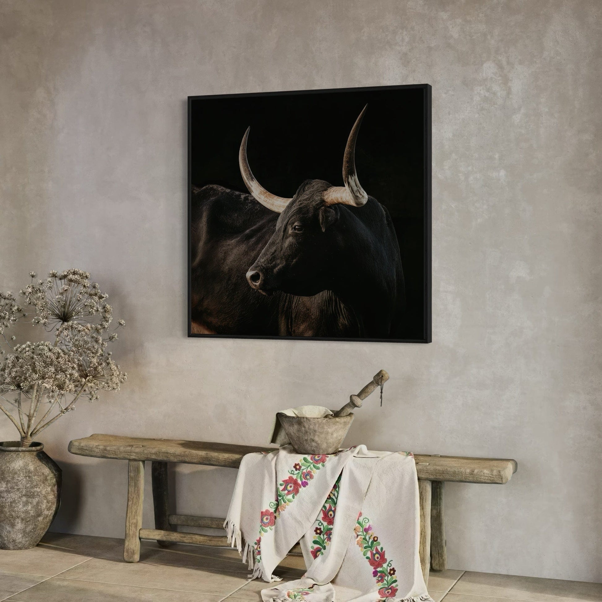 Black Texas Longhorn Cow Canvas Print Wall Art Teri James Photography