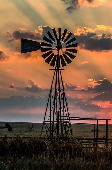 Canvas Triptych Wall Art - Old Oklahoma Windmill at Sunrise Wall Art Teri James Photography