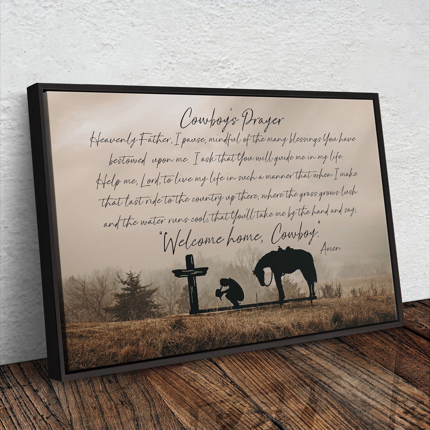 Cowboy Prayer Wall Art Canvas - Praying Cowboy and Horse Wall Art Teri James Photography