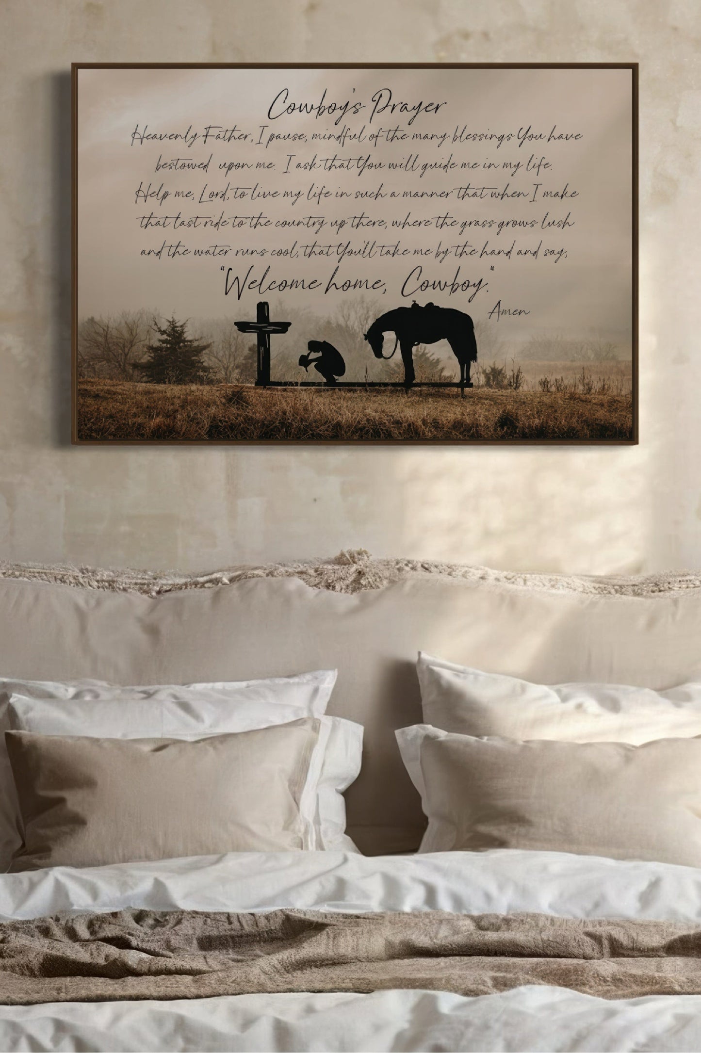 Cowboy Prayer Wall Art Canvas - Praying Cowboy and Horse Wall Art Teri James Photography