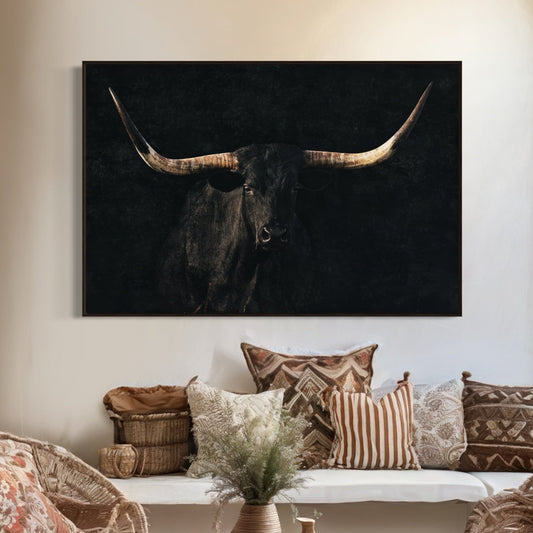 Elegant Black Longhorn Canvas Wall Art Wall Art Teri James Photography