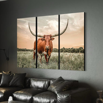 Extra Large Longhorn Art - 3 Piece Triptych Canvas Wall Art Teri James Photography