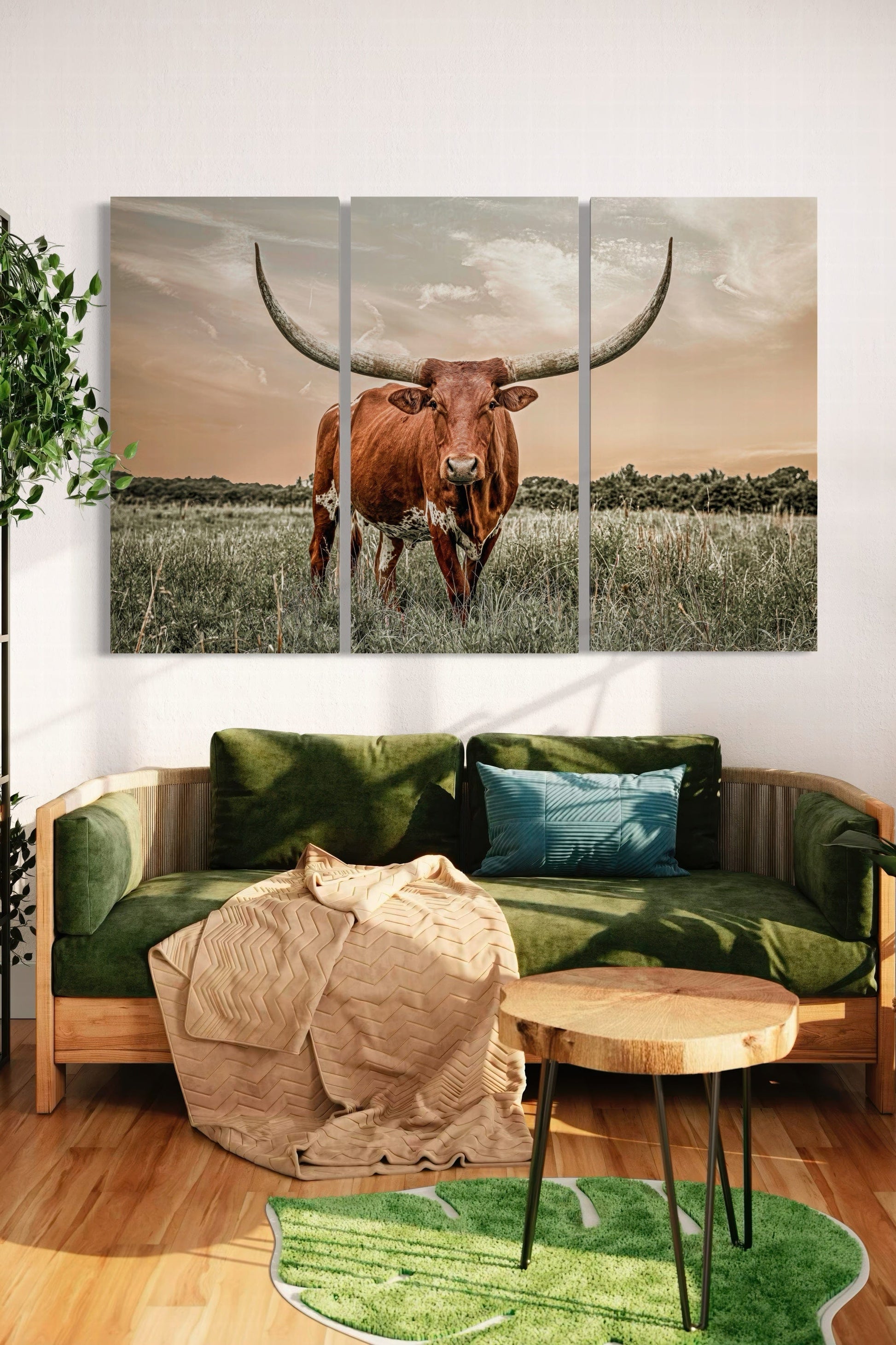 Extra Large Longhorn Art - 3 Piece Triptych Canvas Wall Art Teri James Photography