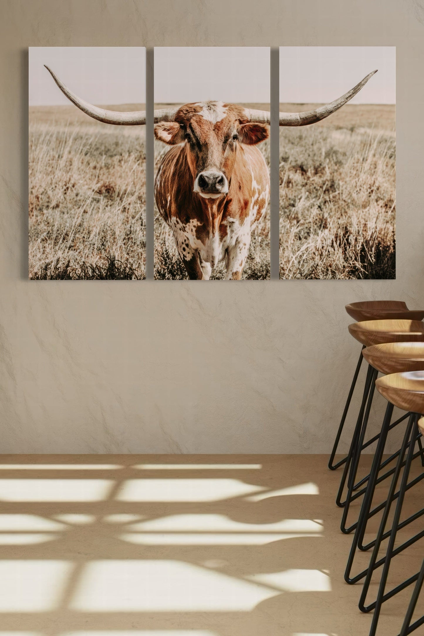 Extra Large Longhorn Wall Art - 3 Piece Triptych Wall Art Teri James Photography