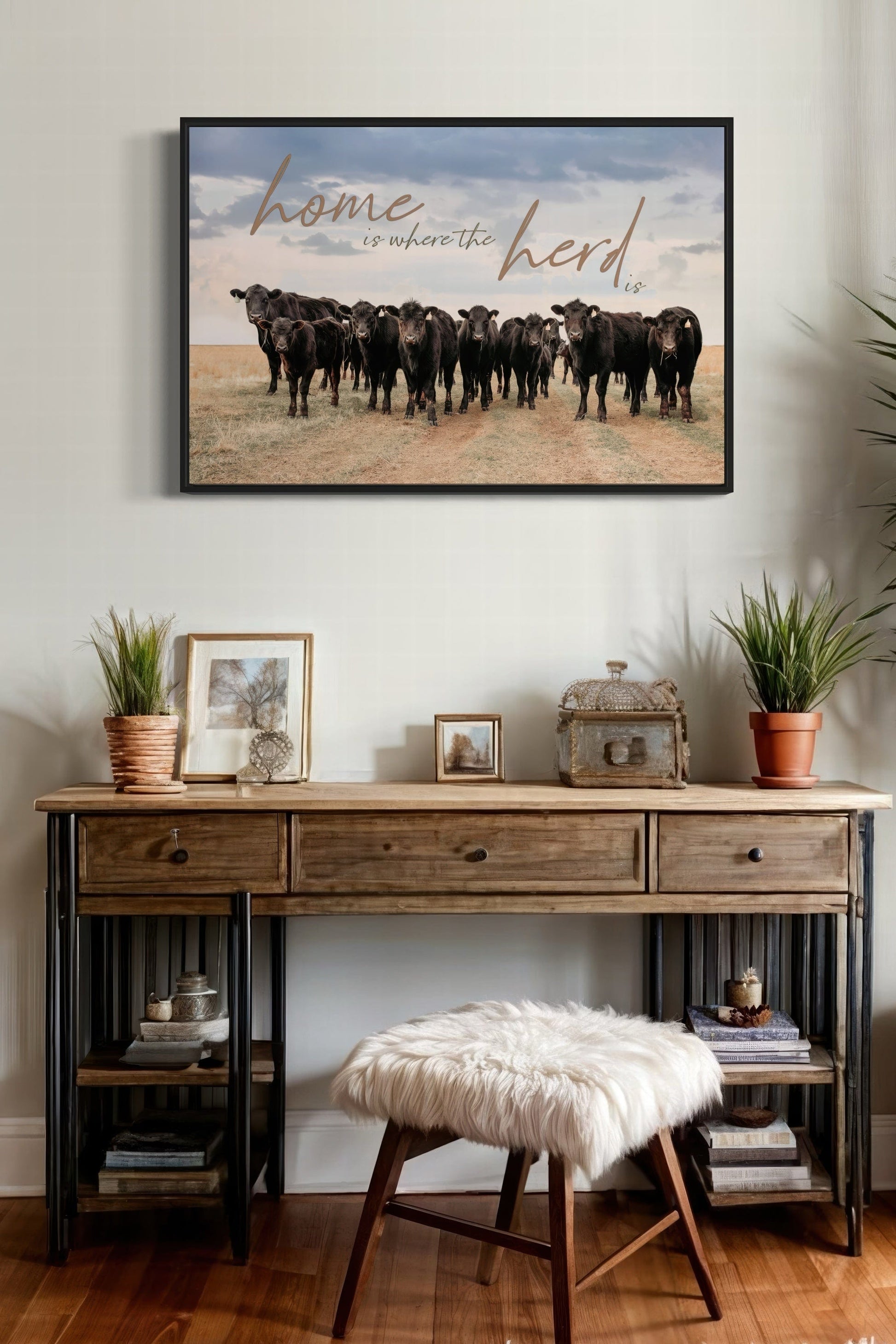 Home is Where the Herd Is - Black Angus Inspirational Canvas Wall Art Teri James Photography