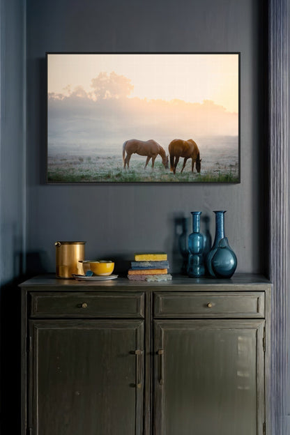 Horse Canvas Wall Art - Horses in Foggy Pasture Wall Art Teri James Photography