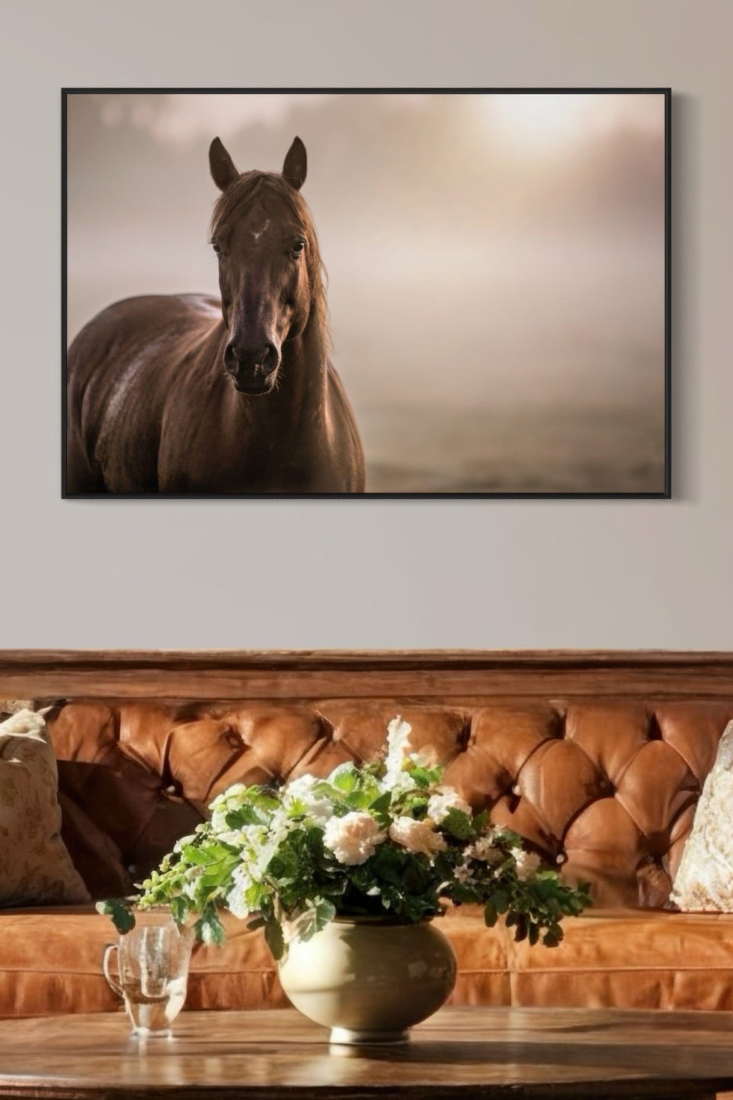 Horse Decor Canvas Print - Horse in Foggy Pasture Wall Art Teri James Photography