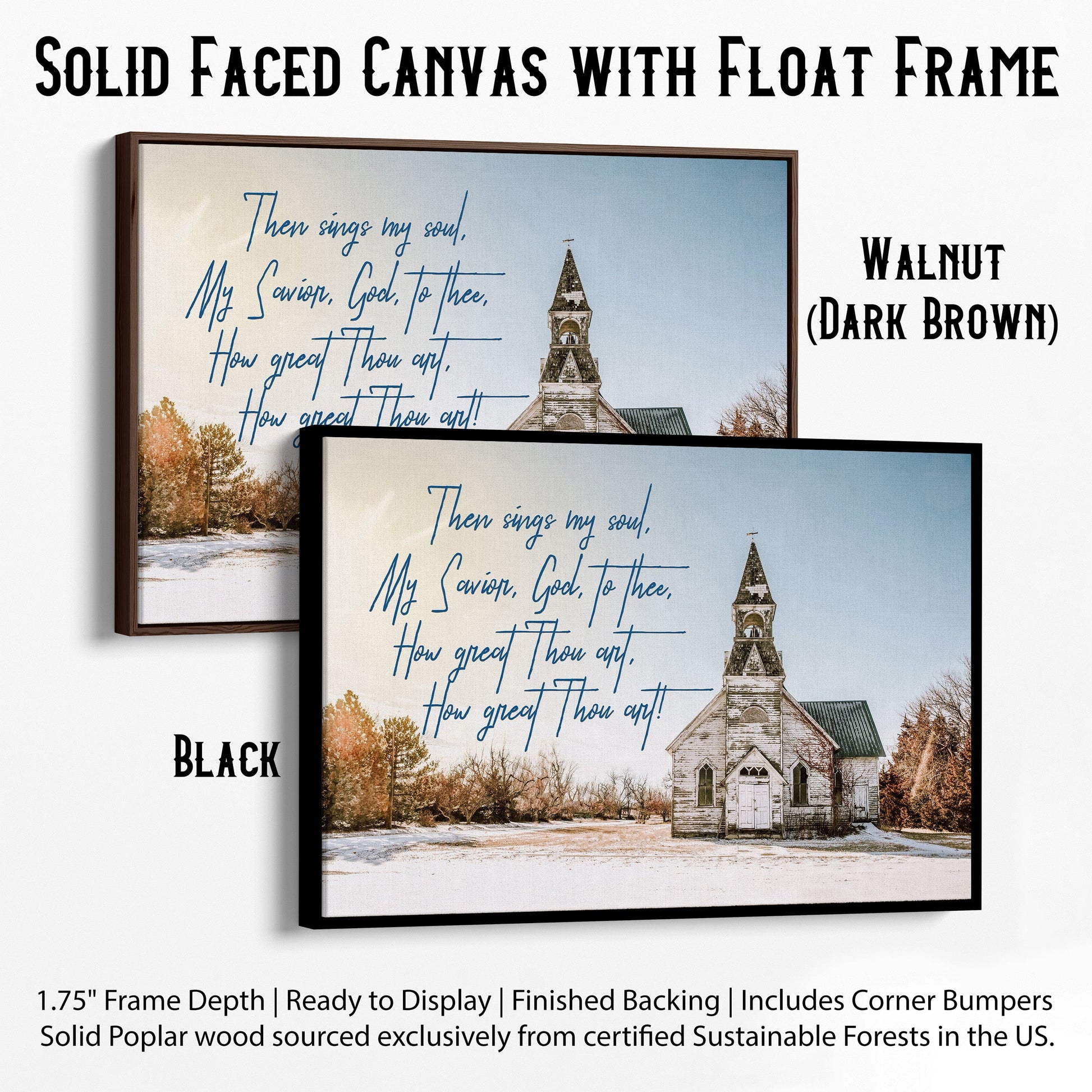 How Great Thou Art Lyrics & Old Church Canvas-Black Frame / 12 x 18 Inches Wall Art Teri James Photography