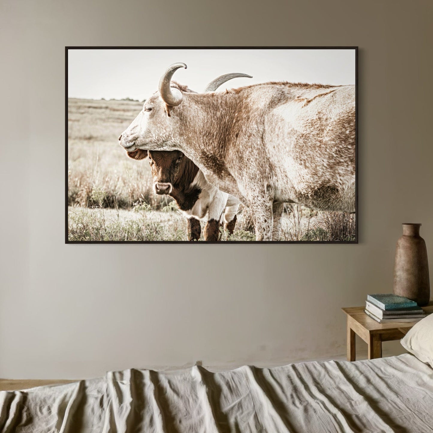 Large Western Longhorn Artwork - Texas Longhorn Cow and Calf Wall Art Teri James Photography