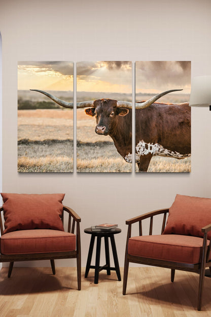 Longhorn Artwork Extra Large Canvas Triptych Wall Art Teri James Photography