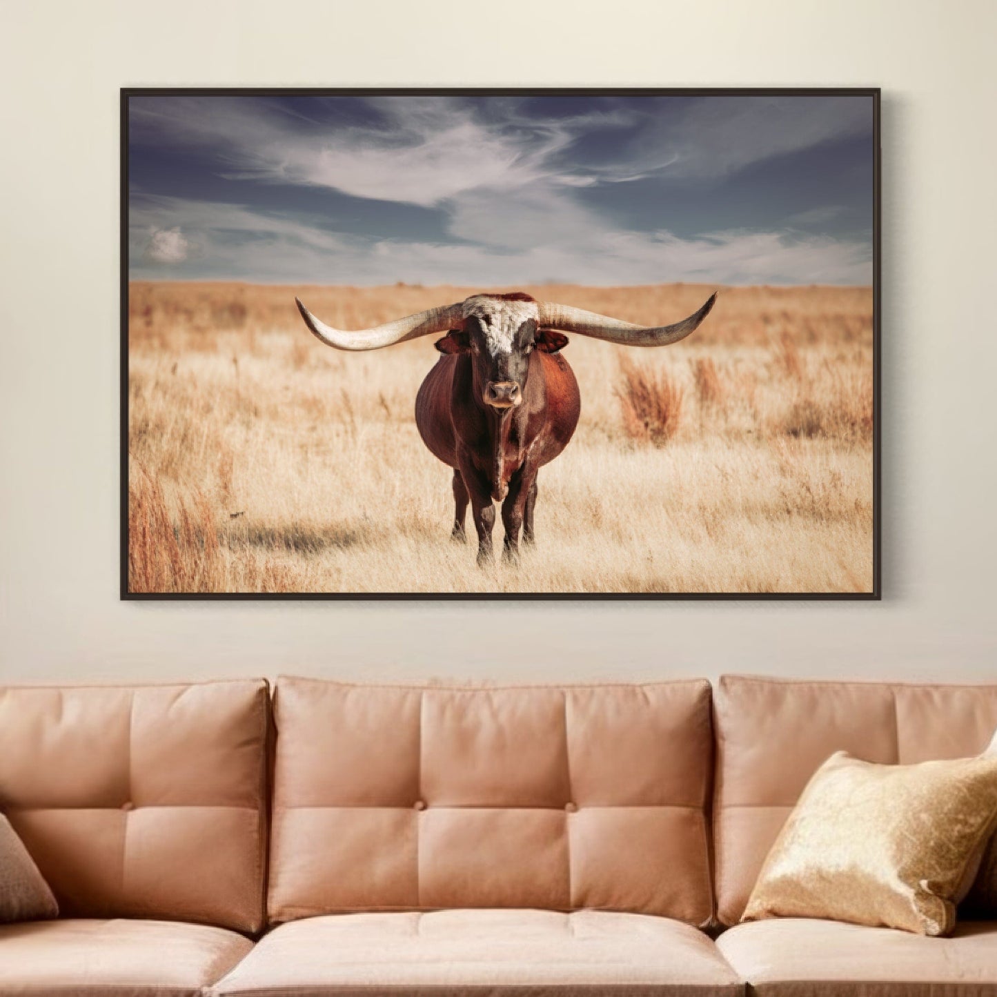 Longhorn Bull and Blue Sky Canvas Wall Art Teri James Photography