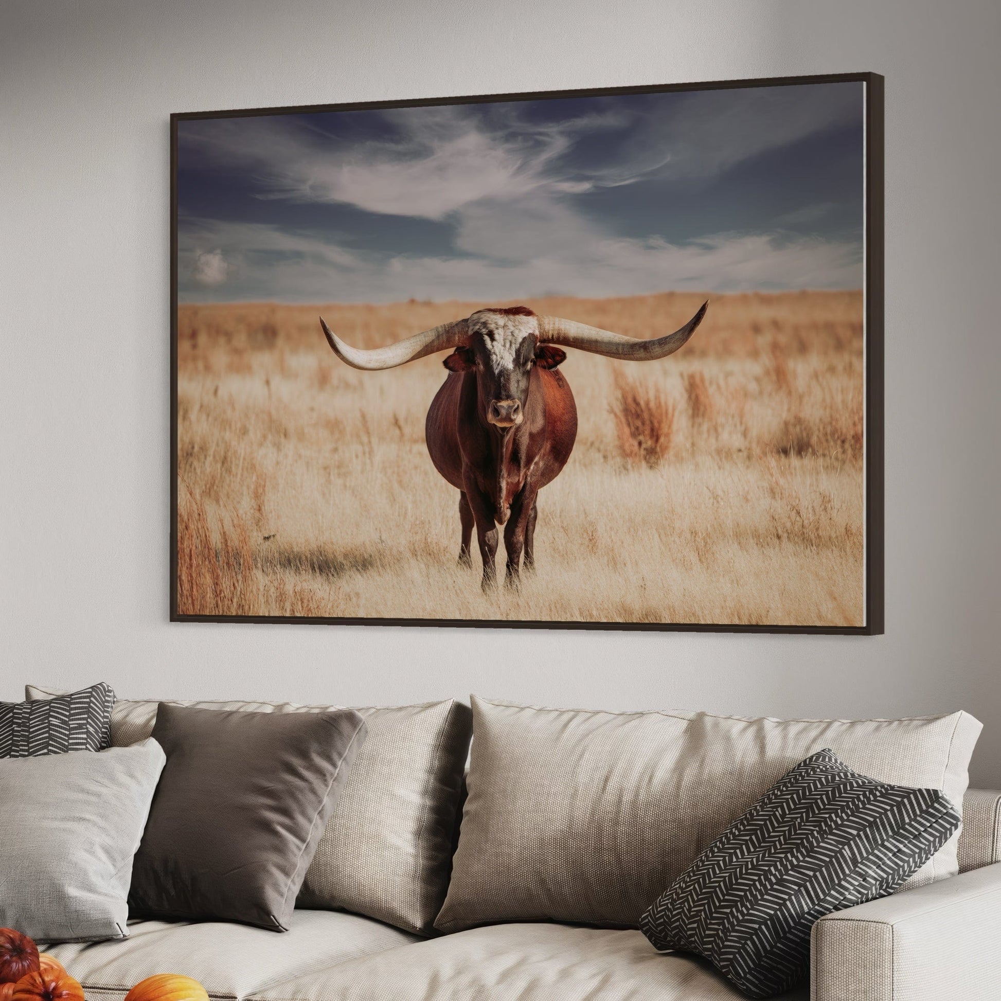 Longhorn Bull and Blue Sky Canvas Wall Art Teri James Photography