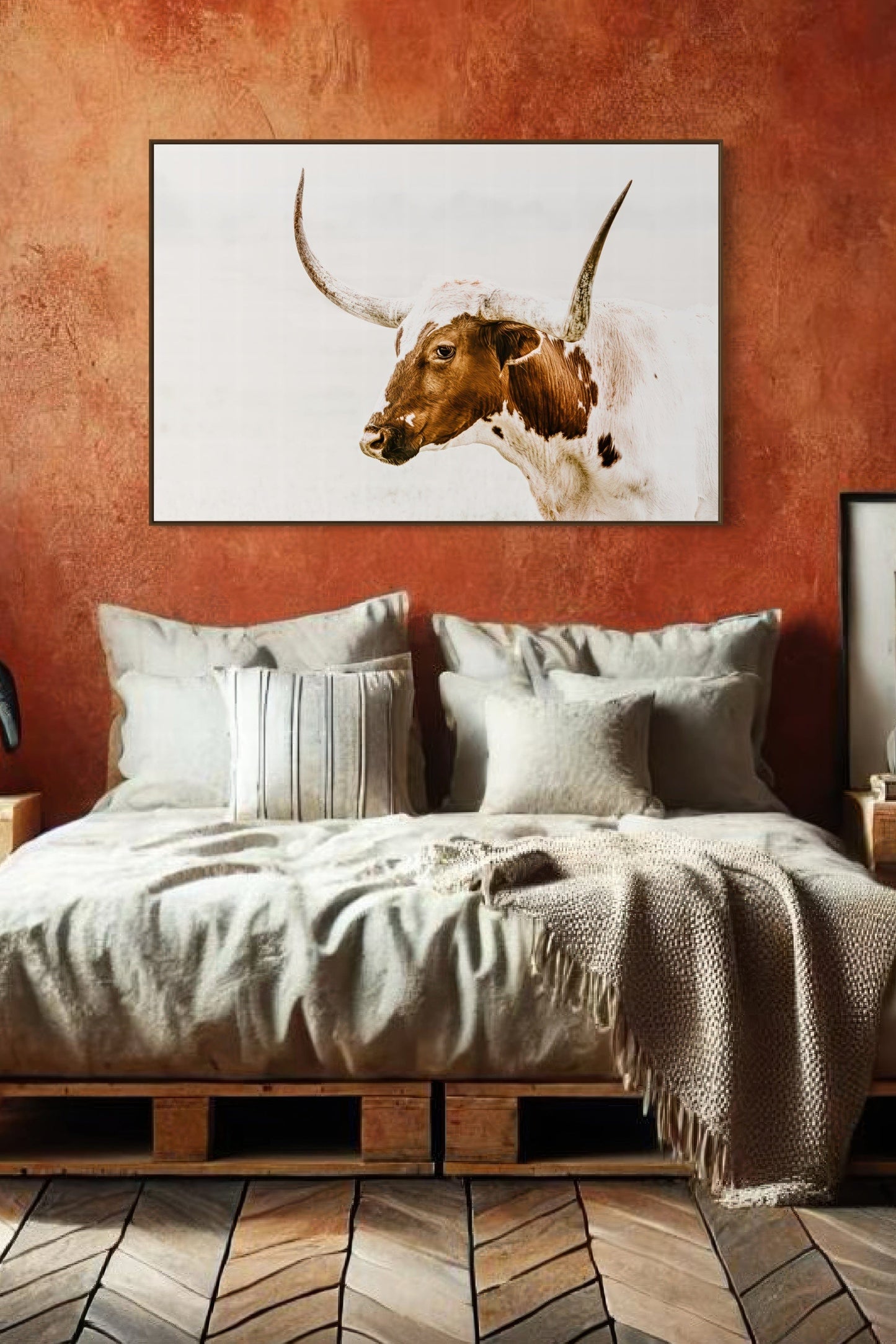 Longhorn Canvas in Sepia Browns Wall Art Teri James Photography