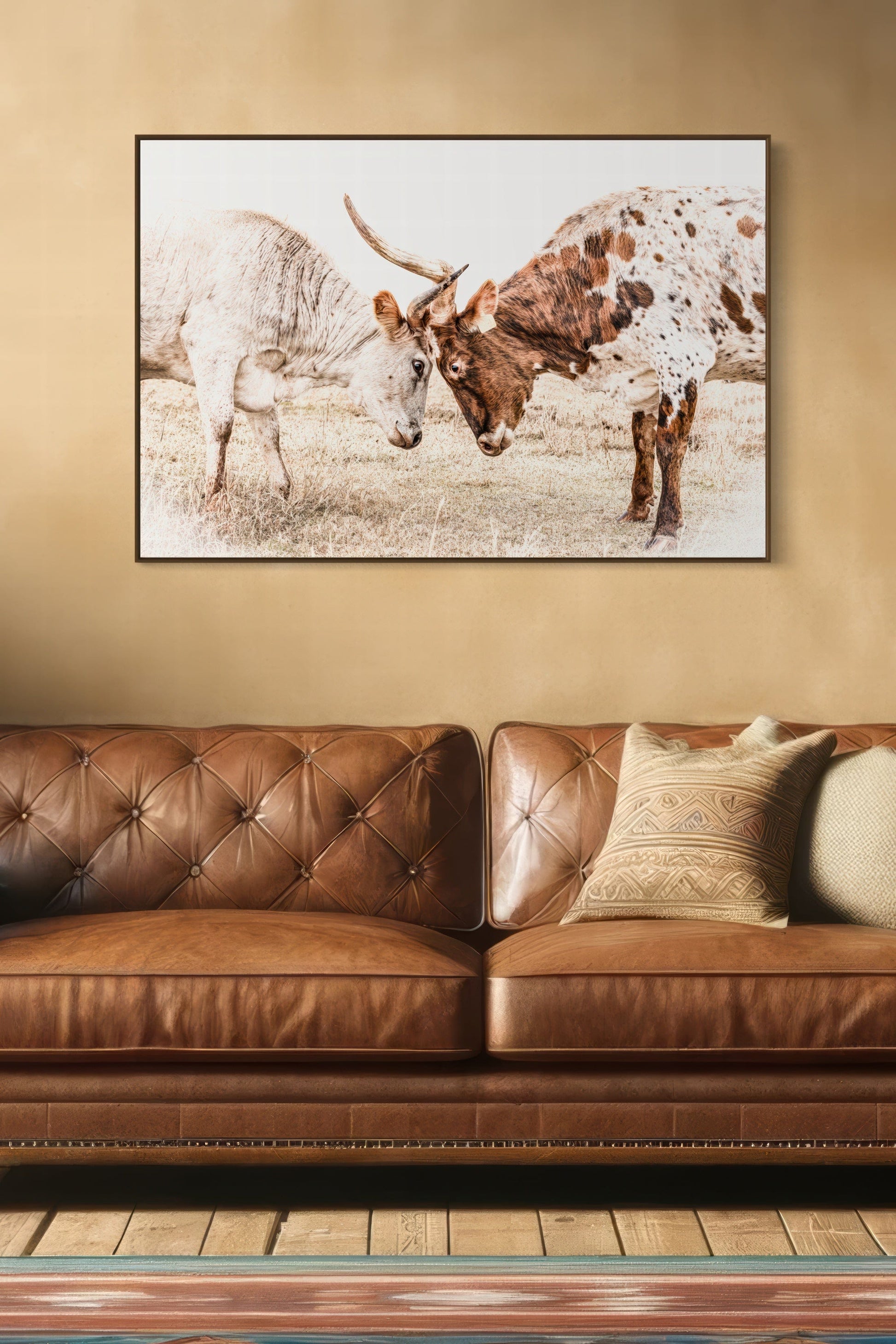 Longhorn Canvas Wall Art in Sepia Farmhouse Colors Wall Art Teri James Photography