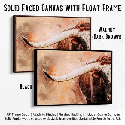 Modern Cowboy Art Longhorn Canvas Print Canvas-Black Frame / 12 x 18 Inches Wall Art Teri James Photography