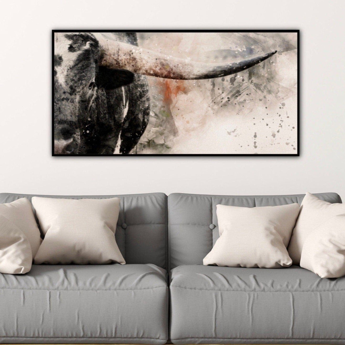 Modern Western Wall Decor - Texas Longhorn Panoramic Wall Art Teri James Photography