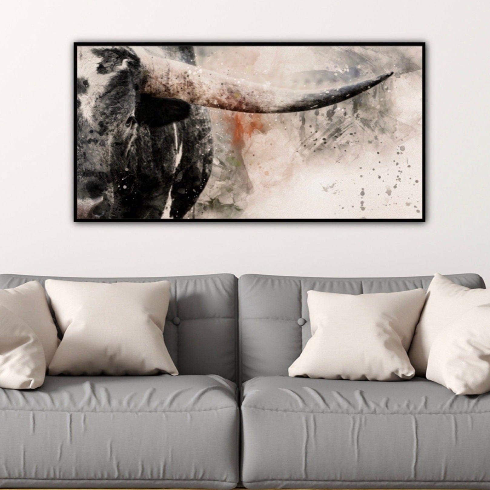 Modern Western Wall Decor - Texas Longhorn Panoramic Wall Art Teri James Photography