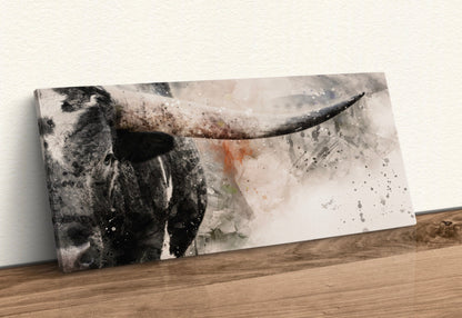 Modern Western Wall Decor - Texas Longhorn Panoramic Canvas-Unframed / 10 x 20 Inches Wall Art Teri James Photography