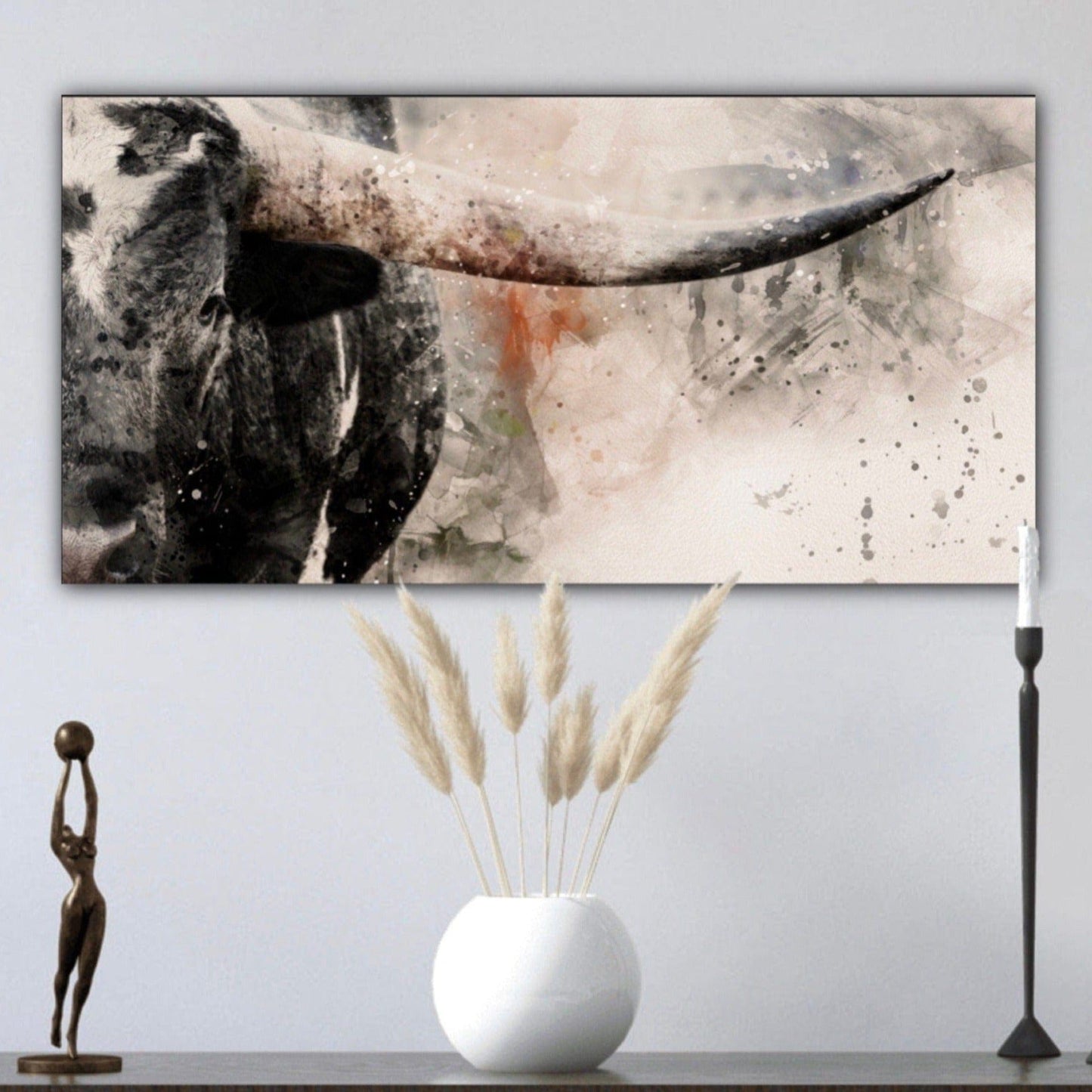 Modern Western Wall Decor - Texas Longhorn Panoramic Wall Art Teri James Photography