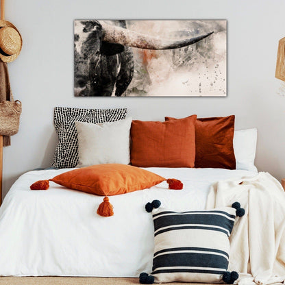 Modern Western Wall Decor - Texas Longhorn Panoramic Wall Art Teri James Photography