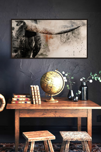 Modern Western Wall Decor - Texas Longhorn Panoramic Wall Art Teri James Photography