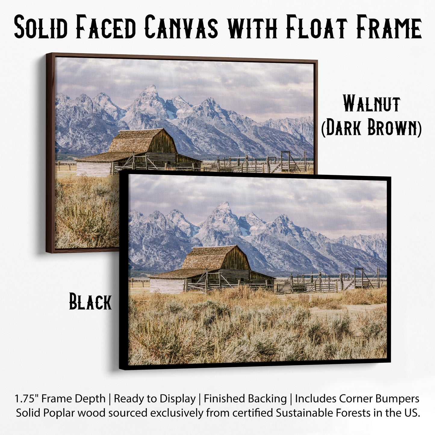 Moulton Barn Teton Mountains Rustic Wall Art Canvas-Black Frame / 12 x 18 Inches Wall Art Teri James Photography