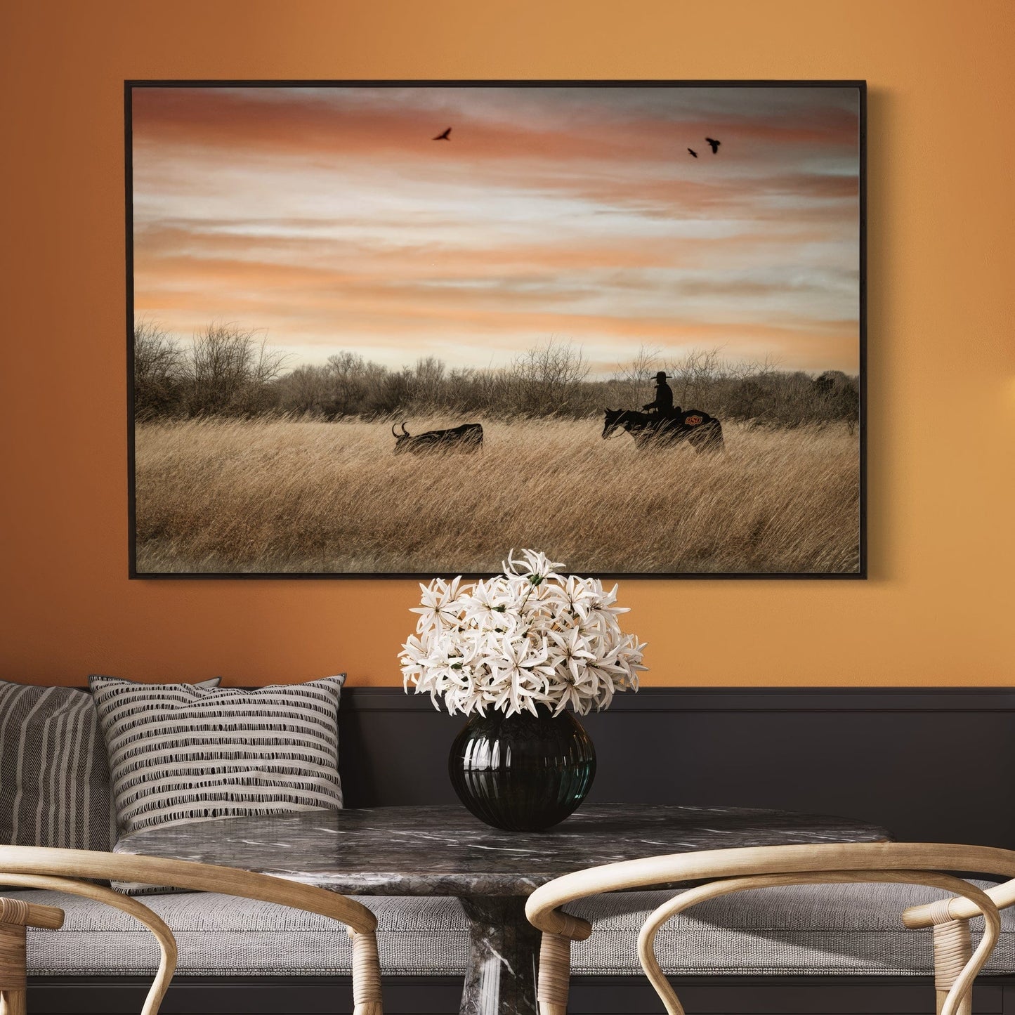 Oklahoma State University Wall Art - Cowboy, Horse and Longhorn Wall Art Teri James Photography