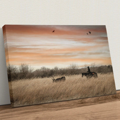 Oklahoma State University Wall Art - Cowboy, Horse and Longhorn Canvas-Unframed / 12 x 18 Inches Wall Art Teri James Photography