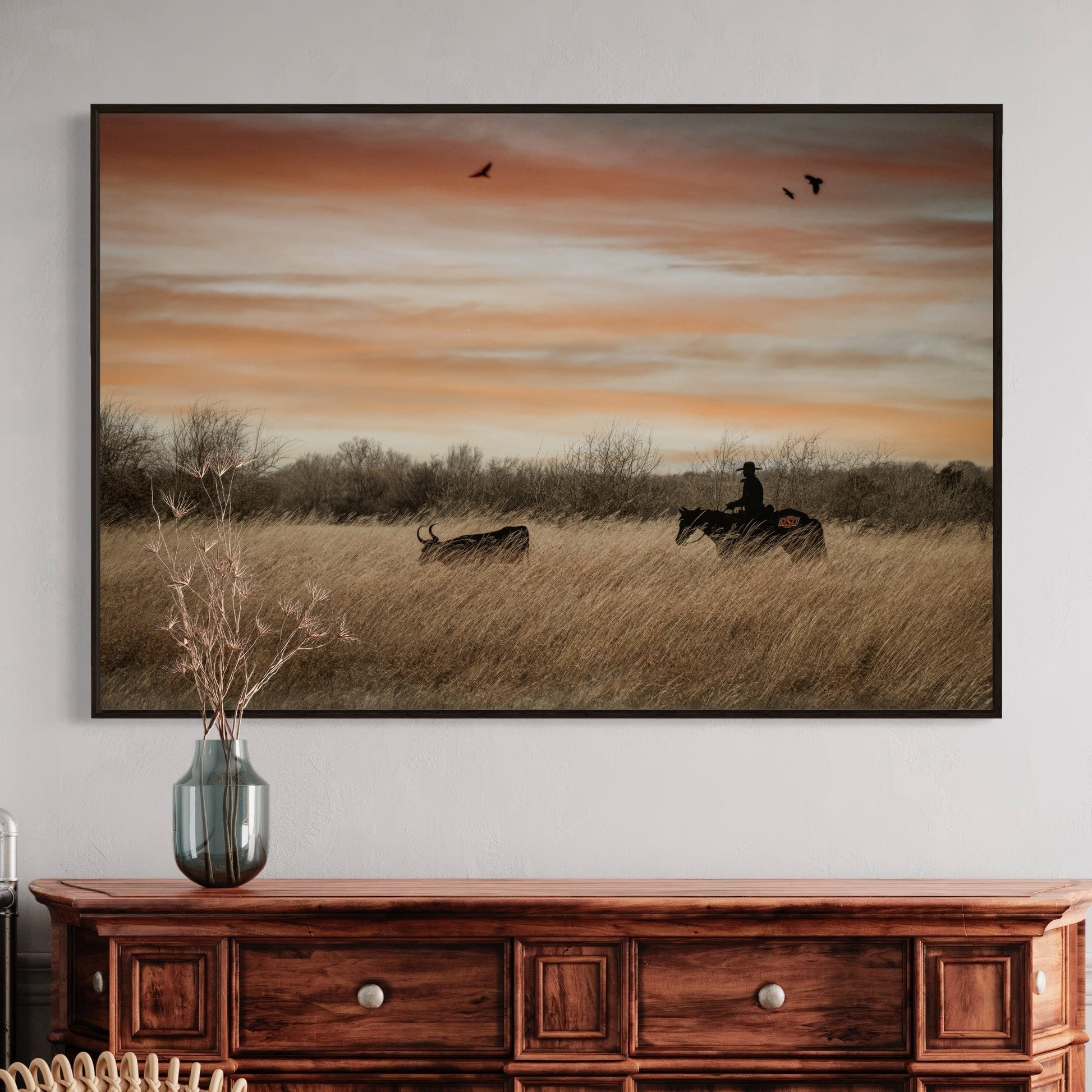 Oklahoma State University Wall Art - Cowboy, Horse and Longhorn Wall Art Teri James Photography