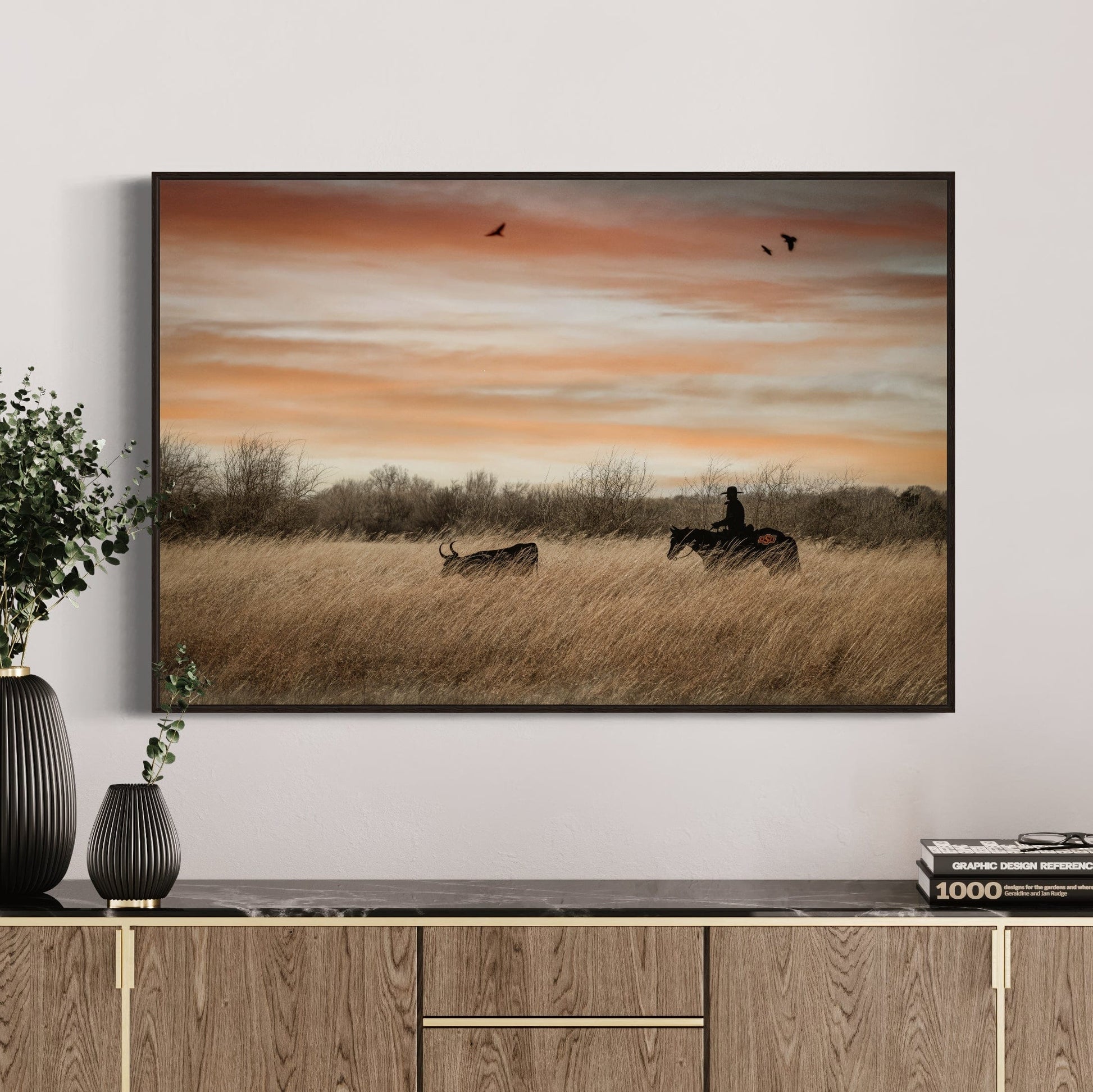 Oklahoma State University Wall Art - Cowboy, Horse and Longhorn Wall Art Teri James Photography